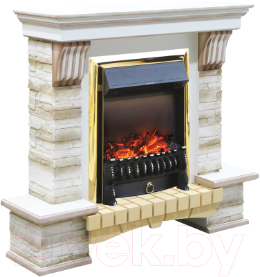 Каминокомплект Смолком Stone Montebello + Fobos FXM Brass BLT-999B-5M(BR) (белый ваниль/коричневый)