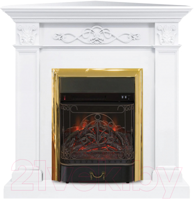 Каминокомплект Смолком Verona Corner STD-ASP + Fobos FXM Brass BLT-999B-5M(BR) (бьянко белый)