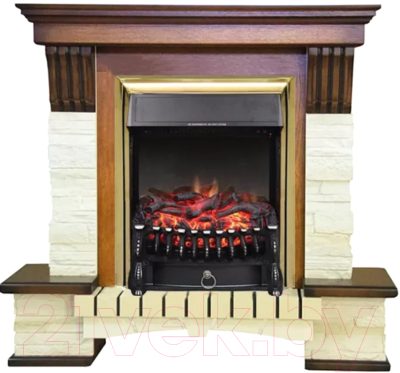 Каминокомплект Смолком Stone Montebello Corner + Fobos FXM Brass BLT-999B-5M(BR) (дуб антик)- фото