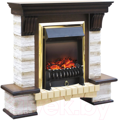 Каминокомплект Смолком Stone Montebello Corner + Fobos FXM Brass BLT-999B-5M(BR) (дуб антик)- фото2