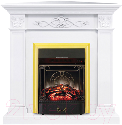 Каминокомплект Смолком Verona Corner STD-ASP + Majestic FXM Brass BLT-999А-3M(BR) (бьянко белый)- фото