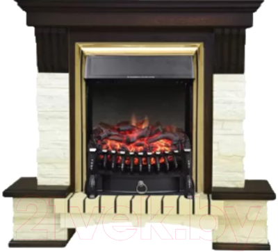 Каминокомплект Смолком Stone Montebello Corner + Fobos FXM Brass BLT-999B-5M BR (темный орех)- фото