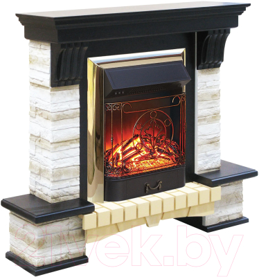 Каминокомплект Смолком Stone Montebello Corner + Majestic FXM Brass BLT-999А-3M BR (темный орех)- фото