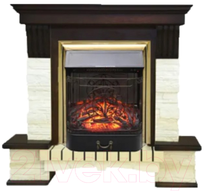 Каминокомплект Смолком Stone Montebello Corner + Majestic FXM Brass BLT-999А-3M BR (темный орех)- фото3