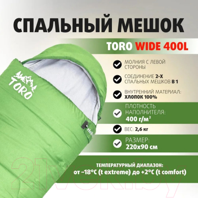 Спальный мешок Helios Toro Wide 400L 220x90 / T-HS-SB-TW-400L- фото4