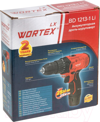 Аккумуляторная дрель-шуруповерт Wortex BD 1213-1 Li (1329350)- фото2