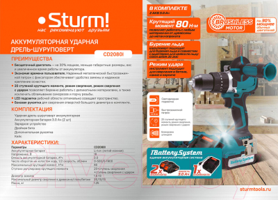 Аккумуляторная дрель-шуруповерт Sturm! CD2080I- фото10