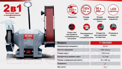 Точильно-шлифовальный станок Ресанта Т-150/350Л (75/7/4)- фото5