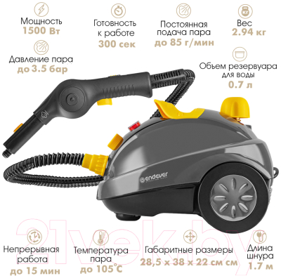 Пароочиститель Endever Odyssey Q-808 (темно-серый/желтый)- фото10