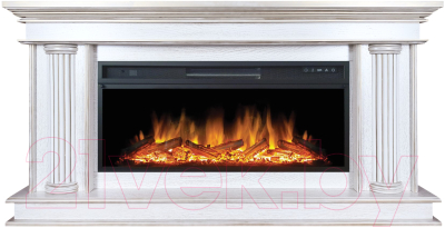 Каминокомплект Смолком Deli V42 + Vision 42 LOG LED (белый дуб/патина золото)- фото