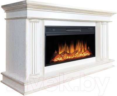 Каминокомплект Смолком Deli V42 + Vision 42 LOG LED (белый дуб/патина золото)- фото2
