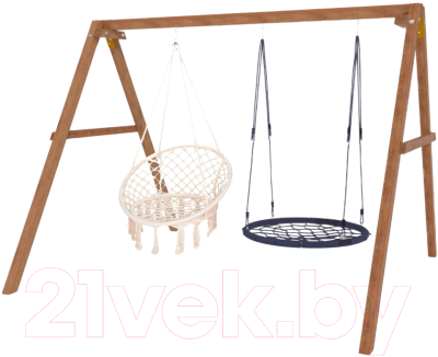 Качели National Tree Company Деревянные с подвесными креслами и гнездом 100 / Р911-40- фото