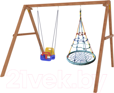 Качели National Tree Company Деревянные с гнездом с паутинкой и качелями со спинкой / Р911-47- фото