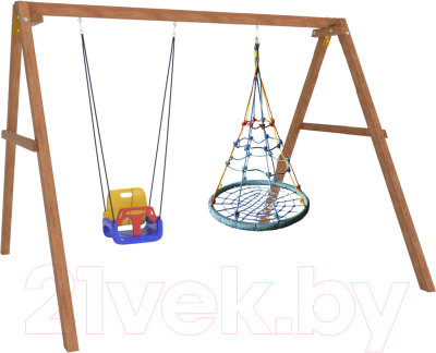 Качели National Tree Company Деревянные с гнездом с паутинкой и качелями со спинкой / Р911-47- фото2