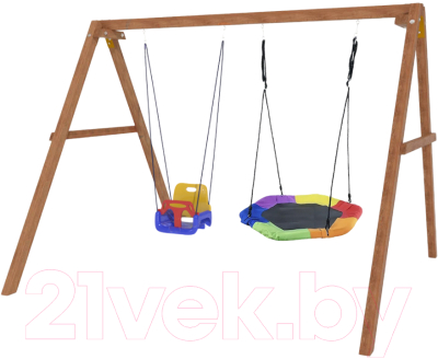 Качели National Tree Company Деревянные с гнездом Гексагон и качелями со спинкой / Р911-48- фото