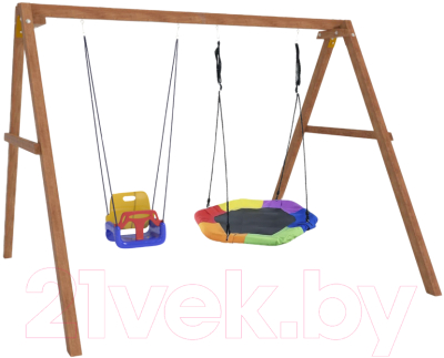 Качели National Tree Company Деревянные с гнездом Гексагон и качелями со спинкой / Р911-48- фото2