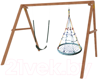 Качели National Tree Company Деревянные с гнездом с паутинкой и гибкими качелями / Р911-65- фото