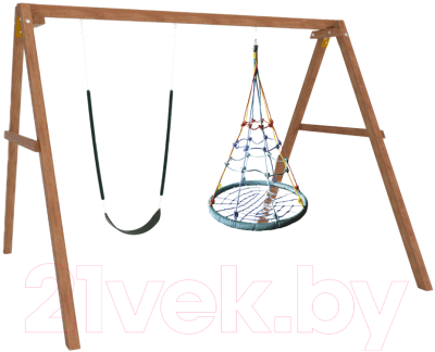 Качели National Tree Company Деревянные с гнездом с паутинкой и гибкими качелями / Р911-65- фото2
