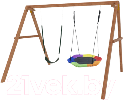 Качели National Tree Company Деревянные с гнездом Гексагон и гибкими качелями / Р911-66- фото