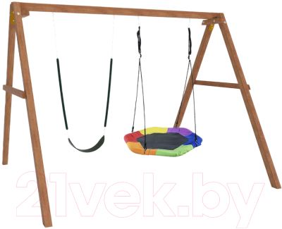 Качели National Tree Company Деревянные с гнездом Гексагон и гибкими качелями / Р911-66- фото2