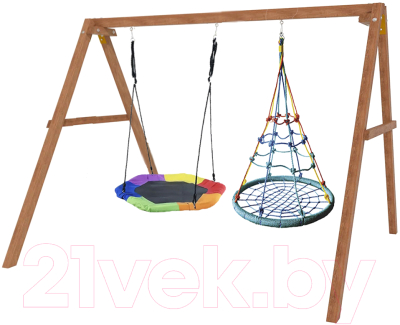 Качели National Tree Company Деревянные с гнездом Гексагон и гнездом с паутинкой / Р911-78- фото
