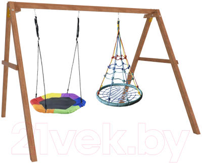 Качели National Tree Company Деревянные с гнездом Гексагон и гнездом с паутинкой / Р911-78- фото2