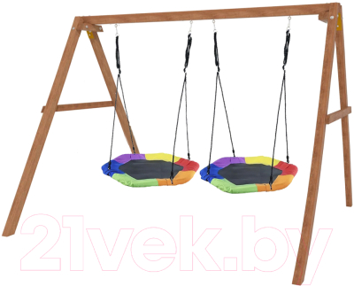 Качели National Tree Company Деревянные с двумя гнездами Гексагон / Р911-79- фото