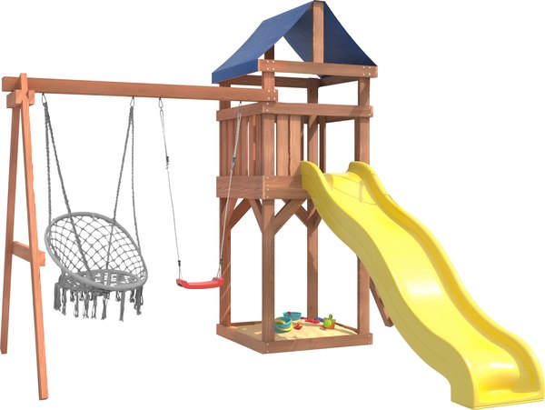 Игровой комплекс National Tree Company Классик с качелями лодочка и плетеным креслом IgroWood / ДКП-2- фото