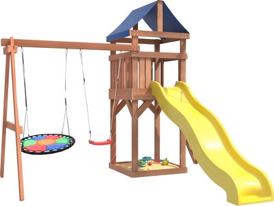 Игровой комплекс National Tree Company Классик с качелями лодочка и гнездом Свиби IgroWood / ДКП-8- фото