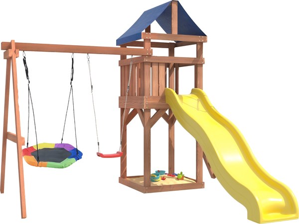 Игровой комплекс National Tree Company Классик с качелями лодочка и гнездом Гексагон IgroWoods / ДКП-13- фото