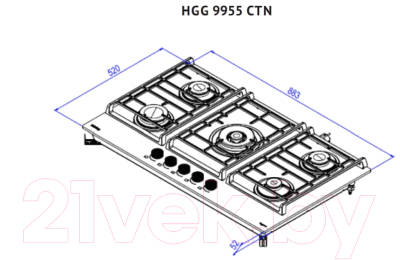 Газовая варочная панель Korting HGG 9955 CTN- фото3