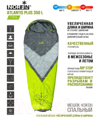 Спальный мешок Norfin Atlantis Plus 350 L / NF-30119- фото3