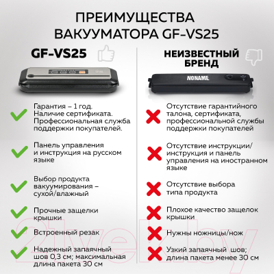 Вакуумный упаковщик GFGRIL GF-VS25- фото6