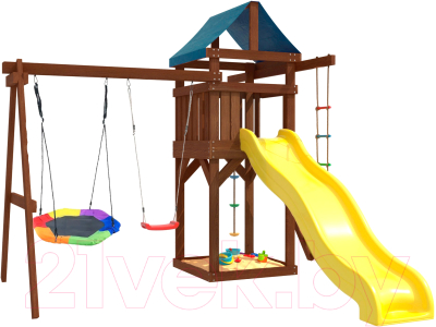 Игровой комплекс National Tree Company С качелями лодочка и гнездом Гексагон IgroWoods ДП-13 Premium- фото