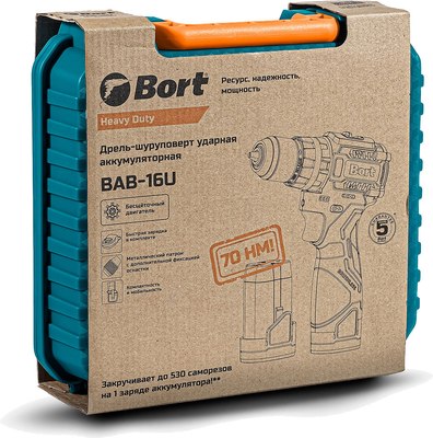 Аккумуляторная дрель-шуруповерт Bort BAB-16U 2x2А.ч (93414882)- фото10