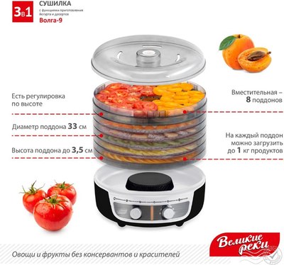 Сушилка для овощей и фруктов Великие Реки Волга-9 3в1- фото7