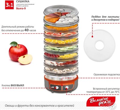 Сушилка для овощей и фруктов Великие Реки Волга-9 3в1- фото2