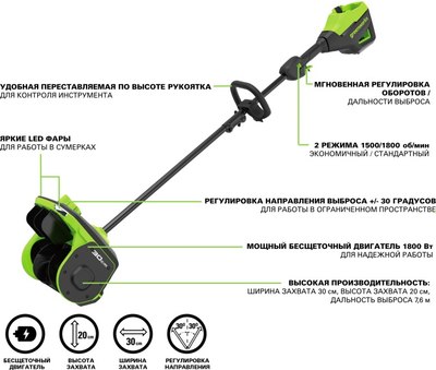 Снегоуборщик аккумуляторный Greenworks 2603207UB- фото6