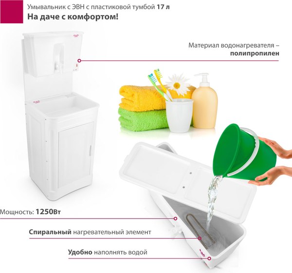 Умывальник для дачи Мастерица ЭВБО-17 с ЭВН- фото4