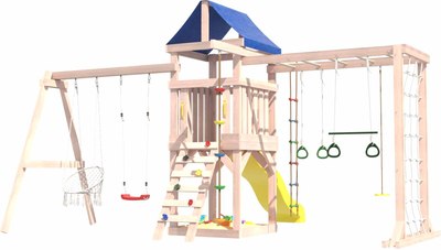 Игровой комплекс National Tree Company Fun Land для улицы/дачи с сеткой, рукоходом и качелями / ДНПМ-11- фото