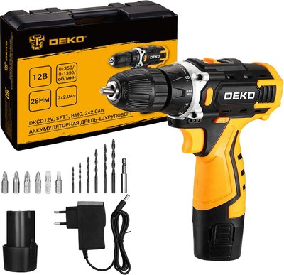 Аккумуляторная дрель-шуруповерт Deko DKCD12V SET1 в кейсе + оснастка 13шт / 083-1022- фото