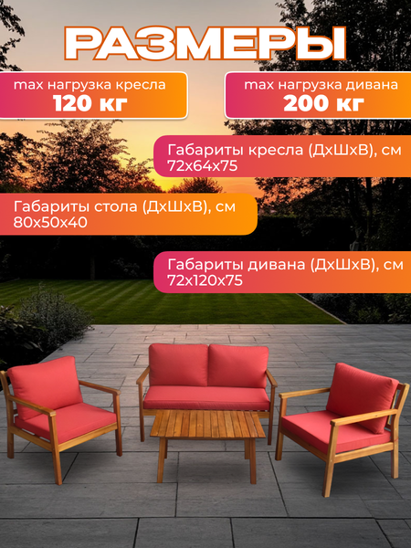 Комплект садовой мебели National Tree Company из акации TP6076.2.2- фото4