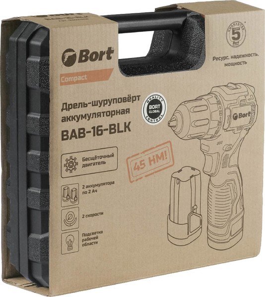 Аккумуляторная дрель-шуруповерт Bort BAB-16-BLK (93414868)- фото9