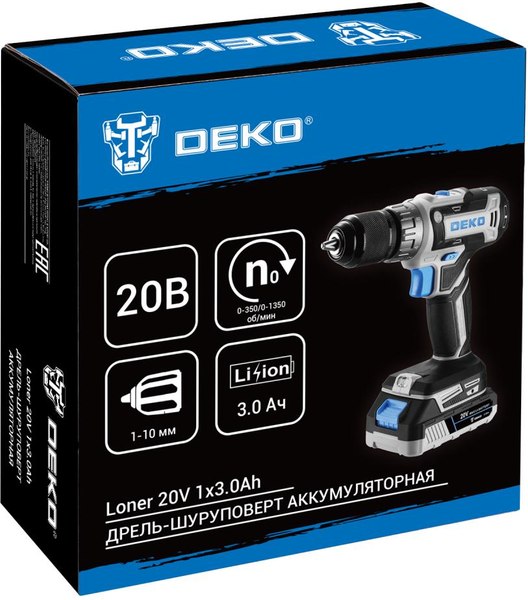 Аккумуляторная дрель-шуруповерт Deko Loner 20V / 085-1006- фото2