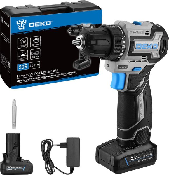 Аккумуляторная дрель-шуруповерт Deko Loner 20V PRO / 085-1010- фото