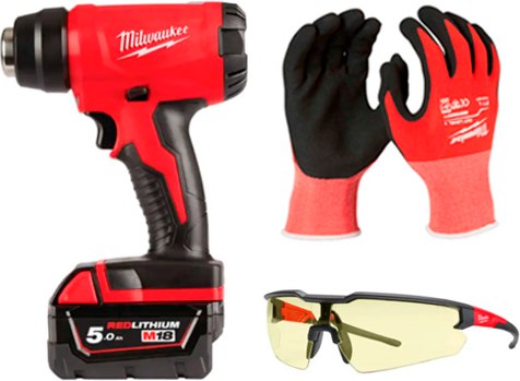 Строительный фен Milwaukee M18BHG-502C+Очки1+Перчатки3 / 4933459772P1727