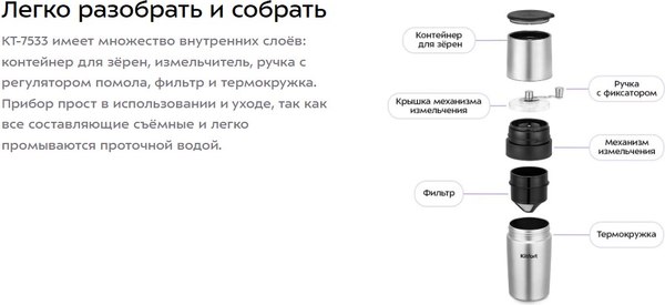 Кофемолка механическая Kitfort 3в1 / КТ-7533- фото8