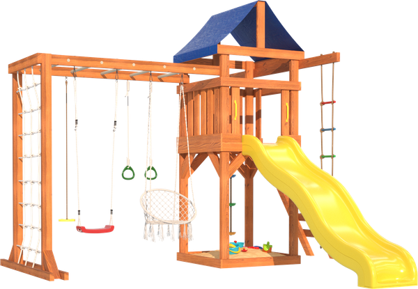 Игровой комплекс National Tree Company Fun Land с мод. сетка-рукоход, подв. креслом и качелями / ДКПМ-8- фото