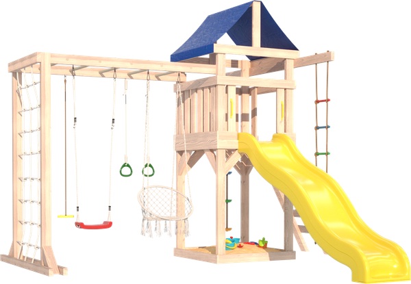 Игровой комплекс National Tree Company Fun Land с мод. сетка-рукоход, подв. креслом и качелями / ДКПМ-9- фото