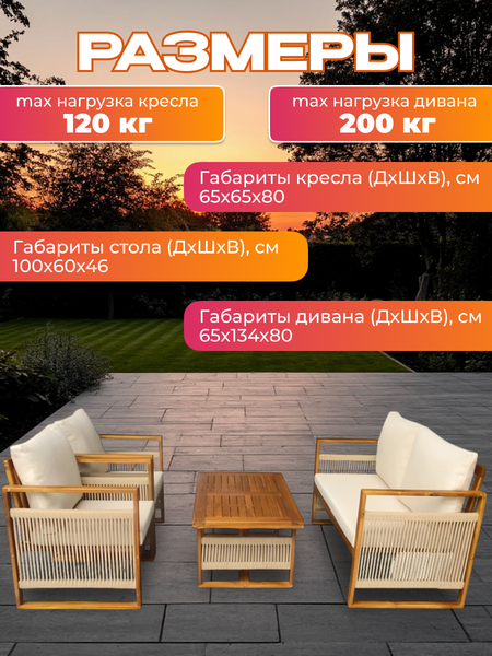 Комплект садовой мебели National Tree Company Из акации / TP6065.1.1- фото4